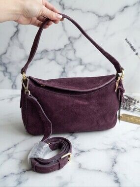 Shoulder Bag Purple Suede Leather Hobo Bag Plum